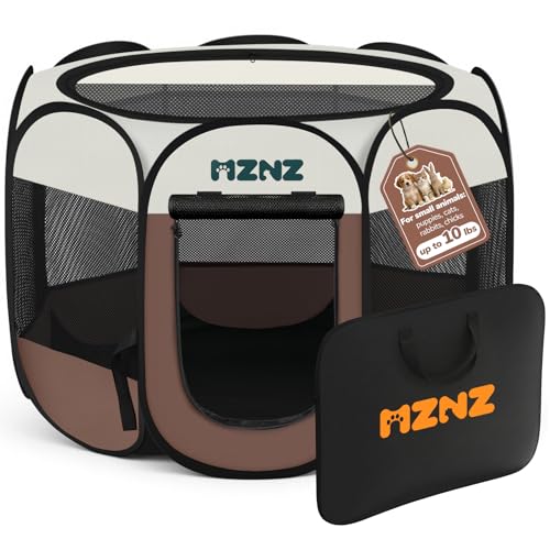 Dog Cat Playpen, Portable Small Animal Playpen Crate Indoor for Dogs Cats Rabbits, Foldable Guinea Pigs Bunny Cage Enclosure for Outdoor, Pop Up Dogs Cats Tent Kennel with Carrying Case, Brown - color: Brown, size: Small (29"L x 29"W x 17"H)