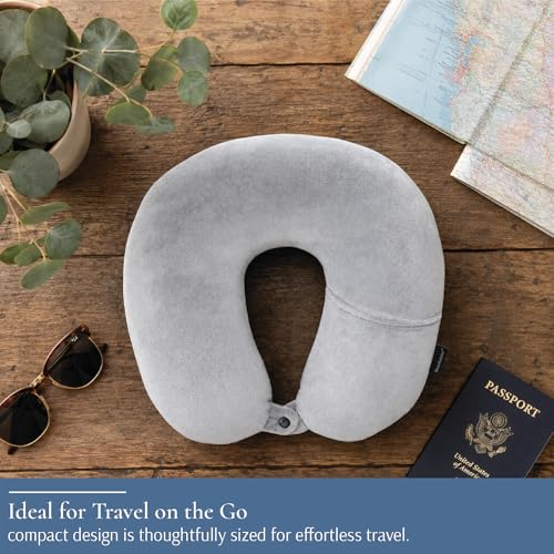 Brookstone Microbead Neck Pillow - Super Soft Cozy Lightweight Plush Travel Pillow with Phone or Headphone Pocket, Grey - color: Grey
