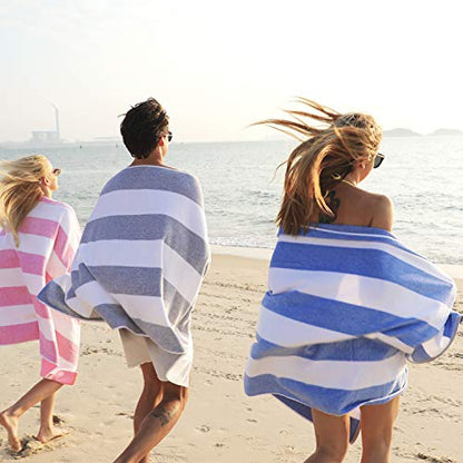 HENBAY Cotton Oversized Beach Towel - Large 70 x 35 Inch Pool Towel, Aqua Striped Quick Dry Swimming Cabana Towel - color: Aqua