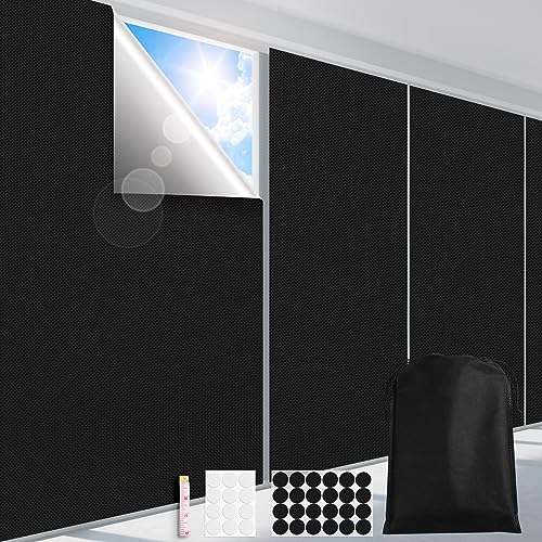FADOTY Blackout Curtains for Bedroom, Portable 100% Black Out Window Cover Film, Cuttable Blackout Shades Fabric Sheet, No Drill Window Blinds, Sun Heat Light Blocker for Travel Media Dorm, 57'' W - color: Black, size: 57"W x 79"H