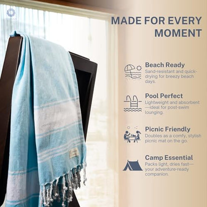 Cotton Turkish Beach Towel with Towels Oversized 36"x72" Pool Absorbent Extra Large Quick Dry Sand Travel Towel (Aqua Blue, 2 Pack) - color: Aqua Blue, size: 2 Pack