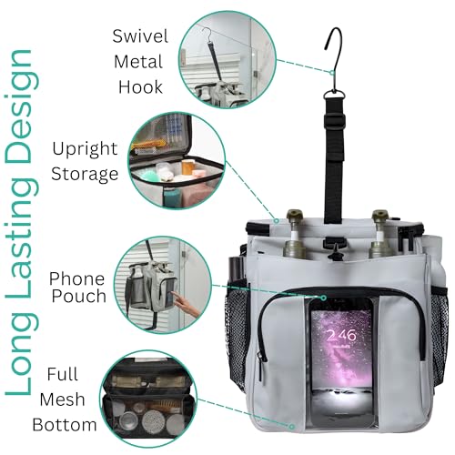 TERRA HOME Portable Shower Caddy Bag- Large Capacity, Quick Dry with Metal Hook - Hanging Shower Bag - Breathable Mesh Toiletry Shower Tote for Gym and College Dorm (Grey, Extra Large) - color: Grey