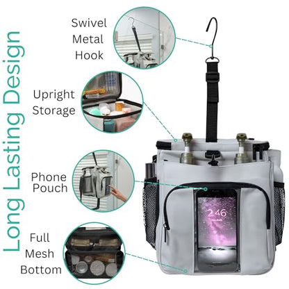 TERRA HOME Portable Shower Caddy Bag- Large Capacity, Quick Dry with Metal Hook - Hanging Shower Bag - Breathable Mesh Toiletry Shower Tote for Gym and College Dorm (Grey, Extra Large) - color: Grey