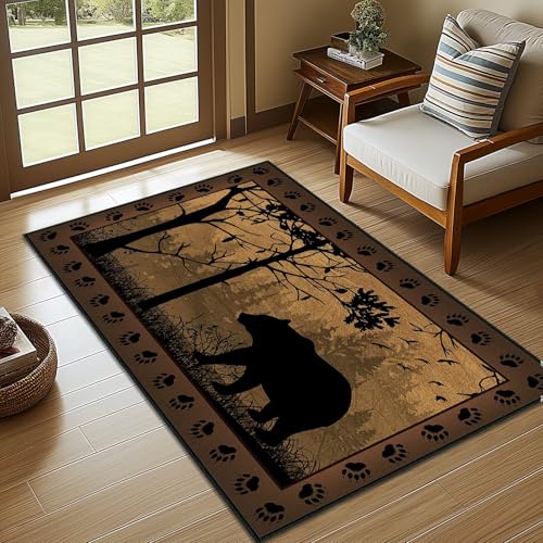Cabin Rustic Area Rug 3x5 Vintage Rugs for Bedroom,Bear Country Wildlife,Ultra-Thin Washable Throw Carpet Indoor Door Mat Non Slip Accent Floor Carpets for Bedside,Entryway,Living Room,Office,Brown - color: Brown, size: 3'x5'
