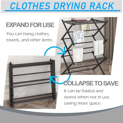 Household Indoor Folding Clothes Drying Rack, Dry Laundry and Hang Clothes,Towel Rack (Black) - color: Black