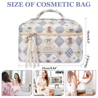 Gosect Large Makeup Bag, Cute Cosmetic Bag for Women Girls, Floral Coquette Aesthetic Toiletry Bag, Travel Make Up Organizer Bag (Check Bear) - color: 019Bear
