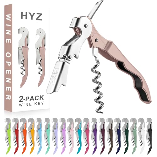 HYZ 2-Pack Wine Opener Waiter Corkscrew, Professional Wine Key for Servers, Bartender with Foil Cutter, Manual Wine Bottle Opener Double Hinged (Dark Pink) - color: Dark Pink