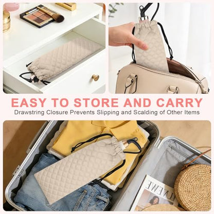 Professional Hot Hair Tools Organizer Cover Bag Heat Resistant Travel Drawstring Storage Case Pouch for Curling Iron, Flat Iron, Hair Straightener and Styling Tool(14.2" x 5.9") - color: Camel