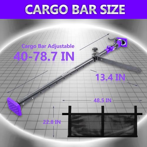 Adjustable Cargo Bar, Truck Bed Divider from 40 to 78.7 in with 200LB Bearing Capacity, Cargo Bar for Pickup, Truck Bed Organizer Cargo Bars for SUV, Trailer, Van, Come with 1 Divider, 1 Cargo Net - size: 40-78.7 inches Purple