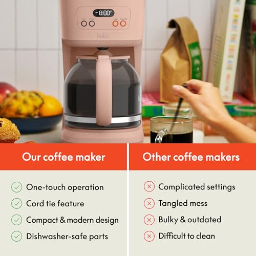 bella 12 Cup Programmable Coffee Maker, Reusable Dishwasher Safe Accessories, Easy LCD display, Auto Shutoff, 900 watt, Blossom - color: Blossom