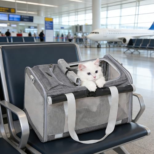Pet Carrier Bag for Cats & Small Dogs, Airline Approved Travel Cat Carrier with Mesh Windows, Shoulder Strap & Removable Mat, Foldable Design for Home & Outdoor Trips - color: Grey