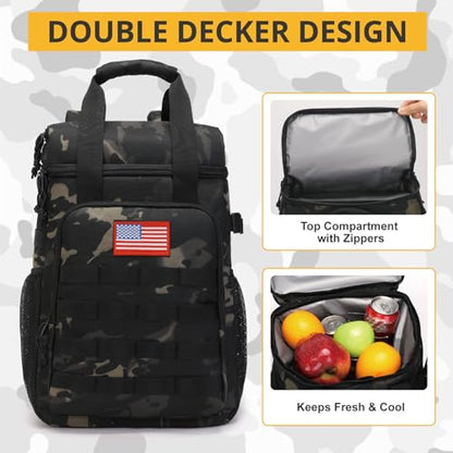 Tactical Backpack Cooler,Lunch Backpack for Men Adults Work with Handle，Soft Cooler Backpack Insulated Waterproof Leak Proof - color: Black Camo