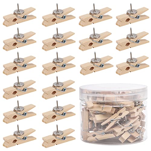50Pcs Wooden Clips Push Pins Tacks for Cork Board Artwork for Crafts Arts Projects Photo Supplies(Wood Color) - color: 50-wood Color