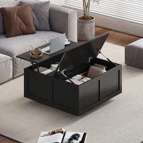 HedoAjim Lift Top Coffee Table with Storage, 31.5" Square Black Coffee Table with Large Hidden Storage, Wood Living Room Table Center Table for Living Room Dining Reception Room - color: Black