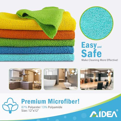 AIDEA Microfiber Cleaning Cloth, 50PK, Microfiber Towels for Cars, All Purpose Cleaning Rags for House, Dusting Cloth for Kitchen, Car, Window, 12"×12"