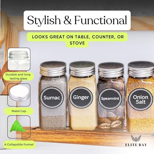 ELITE BAY-Spice Jar Rack Organizer with KEEP – 4-Tier Organizer with 28 Empty Bottles, 180 Waterproof Labels (55 Blanks) & Funnel| Space-Saving Spice Storage for Kitchen Counter or Cabinet.