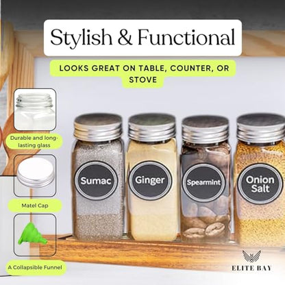 ELITE BAY-Spice Jar Rack Organizer with KEEP – 4-Tier Organizer with 28 Empty Bottles, 180 Waterproof Labels (55 Blanks) & Funnel| Space-Saving Spice Storage for Kitchen Counter or Cabinet.