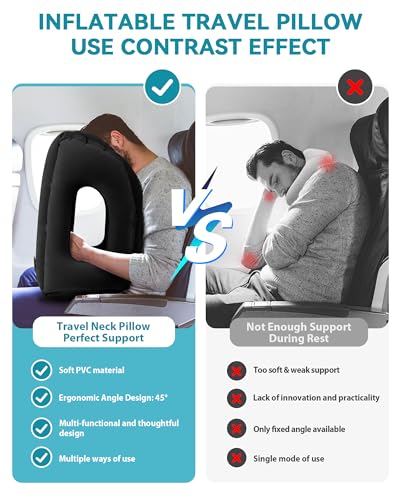 Travel Pillow,Inflatable Airplane Pillow for Sleeping to Avoid Neck and Shoulder Pain,Supports Head and Chin Used for Airplane,Car,Bus and Office - color: Black(upgraded)