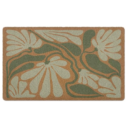 Boho Floral Door Mat, Boho Doormat, Sage Green Abstract Flower Welcome Front Door Mat Indoor Outdoor Entrance, Floral Artificial Coir Doormats Rugs for Porch Patio Entryway Home Decor 30x17in - color: Floral-7