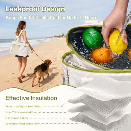 Odoland Soft Cooler Bag – Leakproof Insulated, Collapsible for Beach, Camping - color: White