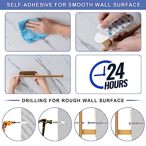 Honmein Paper Towel Holder, Upgrade SUS304 Stainless Steel Paper Towel Holder Under Cabinet, Bend-Resistant, Self-Adhesive or Drill mounting (Gold) - color: Gold