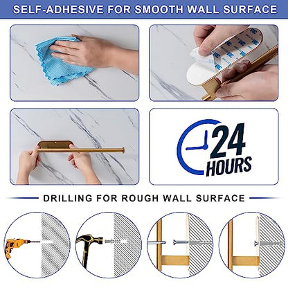 Honmein Paper Towel Holder, Upgrade SUS304 Stainless Steel Paper Towel Holder Under Cabinet, Bend-Resistant, Self-Adhesive or Drill mounting (Gold) - color: Gold