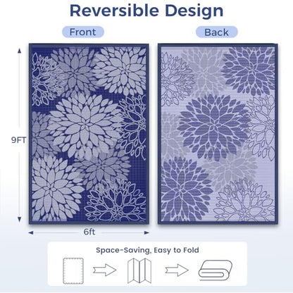 Mattitude Outdoor Rug 6' x 9' Waterproof, Reversible Portable Plastic Straw Area Rugs, Patio Carpet for RV Camping, Porch, Deck, Backyard, Camper, Pool, Picnic, Blue & White - size: 6' x 9' (Rectangular)
