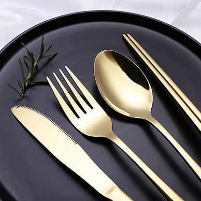 Portable Stainless Steel Flatware Set, Travel Camping Cutlery Set, Portable Utensil Travel Silverware Dinnerware Set with a Waterproof Case (Gold) - color: Gold