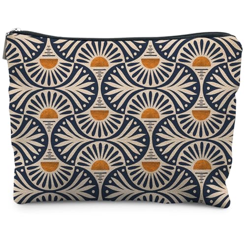 Boho Makeup Bag Gifts for Women, Sunset Leaf Aesthetic Makeup Pouch - color: Boho Orange Sun Leaf