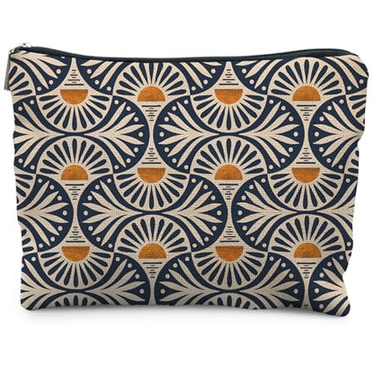 Boho Makeup Bag Gifts for Women, Sunset Leaf Aesthetic Makeup Pouch - color: Boho Orange Sun Leaf