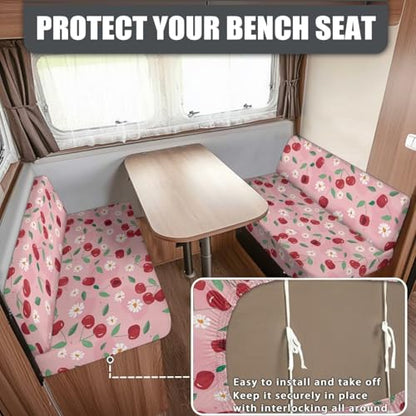 NDISTIN Pink Cheery Camper Couch Cushion Covers Dinette 2Pcs Stretch Sofa Furniture Protector for Travel Trailer Couch Include 1 Bench Cover & 1 Backrest Cover Booth Seats Replacement - color: Pink Cheery
