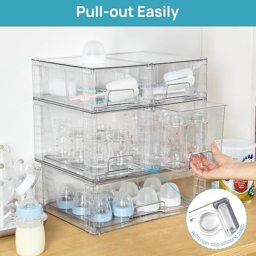 Vtopmart Clear Stackable Storage Drawers Set of 5, Easily Assemble Acrylic Bathroom Undersink Organizers,Plastic Storage Bins for Closet,Cabinet,Pantry,Medicine Organization - style: 1 Wide+2 Medium+2 Small