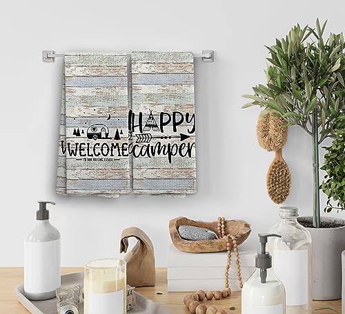 Happy Camper Hand Towels, Camper Gifts, RV Accessories for Inside Fun, Camping Gifts for Women Men, Welcome to Our Rolling Estate Kitchen Towels Dish Towels, Set of 2,16x24 - color: Rv Tent-1
