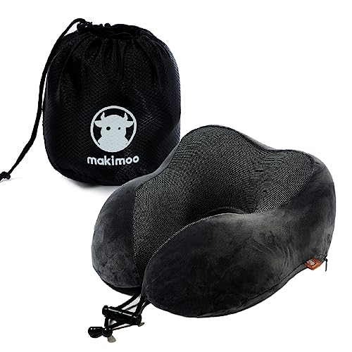 Memory Foam Travel Pillow, Neck Pillow with 360-Degree Head Support, Comfortable and Lightweight, Ideal for Sleeping on Airplane, Car, Train, Bus and Home Use, Comes with Storage Bag (Grey) - color: Grey