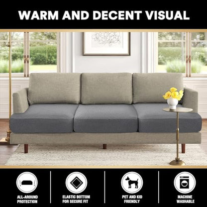 PrinceDeco 3 Piece Sofa Slipcovers for T Cushion Couch Cover T Shaped 3 Cushion Couch Sofa Seat Cover with Elastic Bottom Pets Friendly Jacquard Small Checked,Dove - color: Dove, size: 3 Cushion Sofa