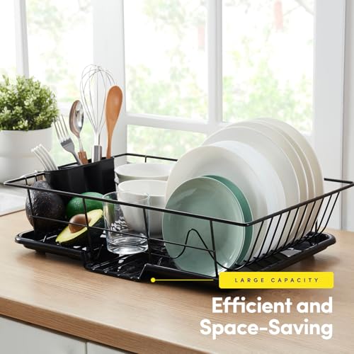 Space-Saving 3-Piece Dish Drainer Rack Set with Cutlery Holder - Maximize Countertop Space, Black - color: Black