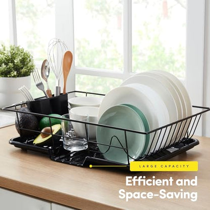 Space-Saving 3-Piece Dish Drainer Rack Set with Cutlery Holder - Maximize Countertop Space, Black - color: Black