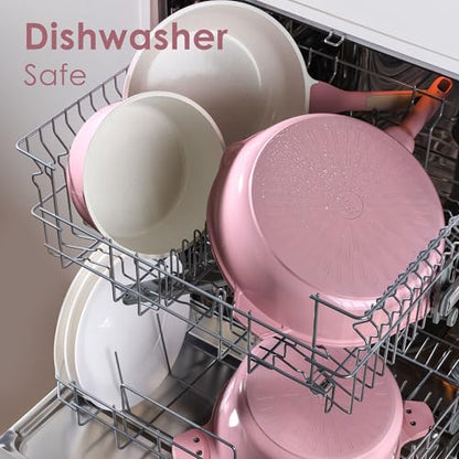 SENSARTE Nonstick Ceramic Cookware Set Large 13-Piece, Healthy Pots and Pans Set Dishwasher Safe, Non-toxic Kitchen Cooking Set with Stay-Cool Handles, Induction Compatible, PFAS Free, Pink - color: Blossom Pink