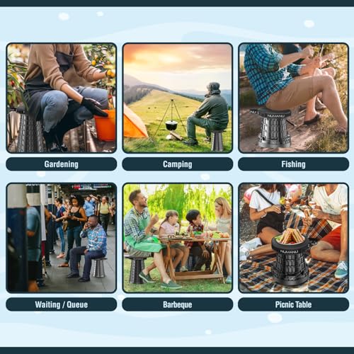 NUMANU 2PK 2026 Upgraded Padded Collapsible Stool, Max 620lb 18" Adjustable Portable Folding Stool for Adults, Retractable Foldable Telescopic Seat Camping Chair or Footrest - size: 2x Padded Seats + Accessories