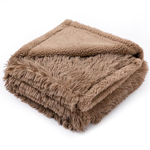 Brown Long Faux Fur Calming Dog Blankets for Bed Covers Fluffy Sherpa Fleece Blanket Couch Cover Protection for Big Dogs and Pets(Brown,XL-85x57in) - color: Brown, size: XL-85x57in