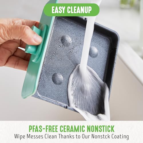 GreenLife 3-in-1 Breakfast Maker Station, Healthy Ceramic Nonstick Dual Griddles for Eggs Meat Sausage Bacon Pancakes and Breakfast Sandwiches, 2 Slice Toast Drawer, Easy-to-use Timer, Turquoise - color: Turquoise