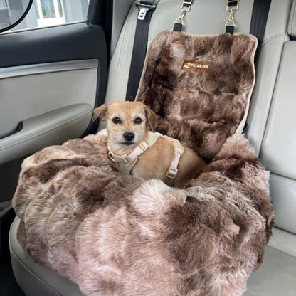 Pelsbarn Luxurious Cozy Car Bed - X-Small Luxury Travel Dog Bed with Safety Belt - Ultra Soft Faux Fur - Brown - color: Brown, size: X-Small