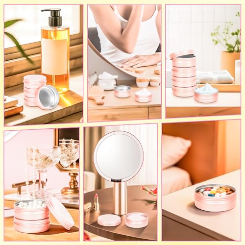 30Pack 2oz Tin Jars, 60ml Metal Tin cans, 2Ounce Aluminum tin can jar Containers with Screw Lid for Lotion Bars, Spices, Salve, Balms, Beard Balm, Toiletries, Creams, Samples, Makeup Cosmetic - color: Rose Gold 30pack