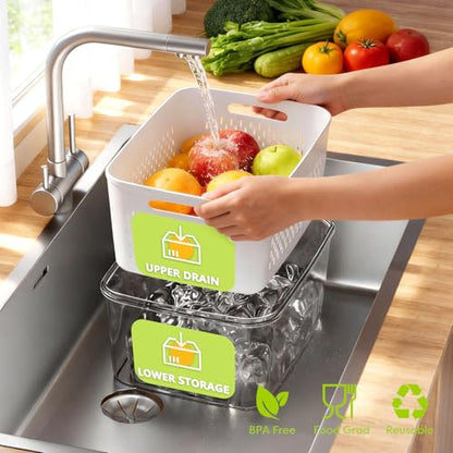 HOMETALL 8 Pack Fruit Storage Containers for Fridge, Produce Containers for Fridge with Colander, Leakproof Fridge Organizers and Storage for Berry Vegetable Salad Lettuce Meat Food - size: 8 Pack