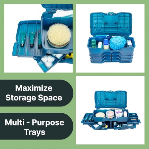 Best Kept | Bathroom Storage Case | Portable Travel Toiletry Case | Shower Lidded Caddy | Travel Toiletry Train Case | Navy Blue - color: Navy Blue