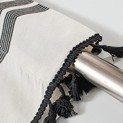 RYNGHIPY Boho Window Valance Cotton Linen Curtain Tiers Farmhouse Window Curtain Topper for Kitchen Living Room Bedroom 55 x 24 Inches Length - color: Cream Black, size: 55"W x 24"L (Pack of 1)