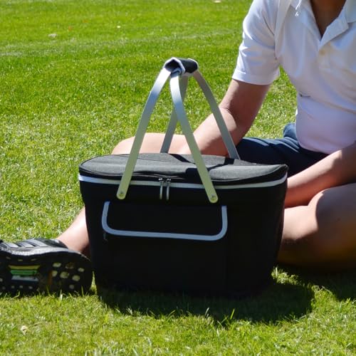 Picnic at Ascot Patented Insulated Folding Picnic Basket Cooler- Designed & Quality Approved in the USA - color: Black/Gray
