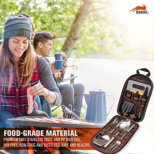 BOMKI Grilling & Camping Cooking Utensils Set - BBQ & Camping Kitchen Set with Case - style: Green Lite