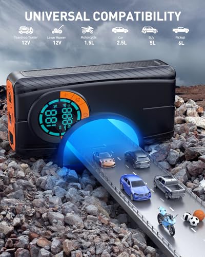 Jump Starter with Air Compressor, Car Battery Jump Starter (8.0 Gas/7.0L Diesel), Battery Jumper Starter Portable Jump Box, 12V Portable Car Jump Starter with Tire Inflator, LED Light (Classic)