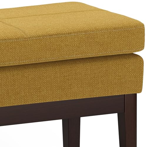 SIMPLIHOME Carlson Small Ottoman Bench - 27 inch Wide Upholstered Woven Fabric Rectangle Ottoman in Marigold, Mid Century Modern Bench for Bedroom, Entryway or Living Room with Padded Seat - color: Marigold, style: Small Ottoman Bench